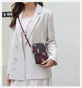 Women Crossbody Phone Bag Mini Vertical Monogram Shoulder Handbag Coin Purse Chic