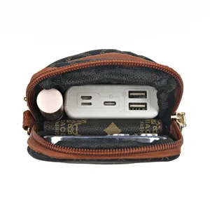 Women small crossbody phone bag mini vertical canvas pouch with zipper and inner capacity display