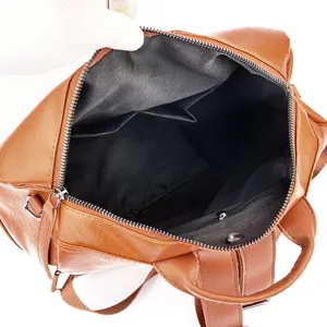 Retro Damen brauner Rucksack stilvolle PU Leder Freizeit Tagesrucksack Handtasche