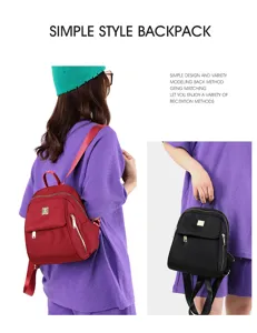 Simple style nylon canvas backpack for women casual daily travel with multiple pockets.