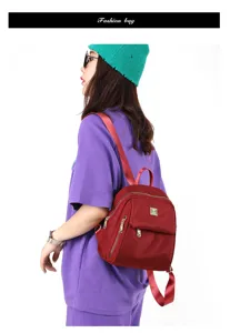 Women nylon mini backpack casual travel daypack fashion red school bag for girls