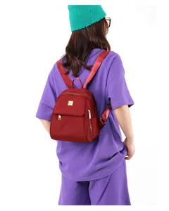 Stylish red mini nylon backpack for women casual daily travel lightweight small rucksack