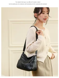 Women washed PU leather shoulder bag multi pocket casual soft crossbody hobo handbag for daily use