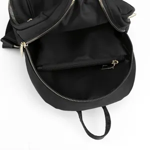 Black nylon mini backpack for women, casual fashion travel small school bag open view