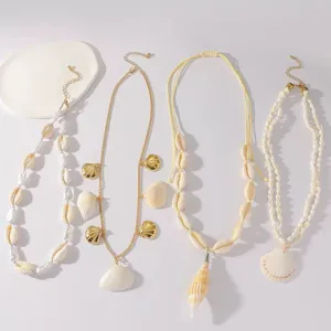 Boheems Natuurlijke Schelp Geweven Halsketting Strandvakantie Oceaan Stijl Kaurischelp Sint-jakobsschelp Hanger Ketting Voor Vrouwen Mannen Sieraden