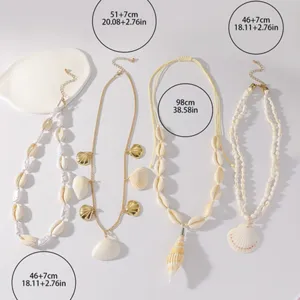 Boho schelpenketting set met afmetingen van de kettinglengte