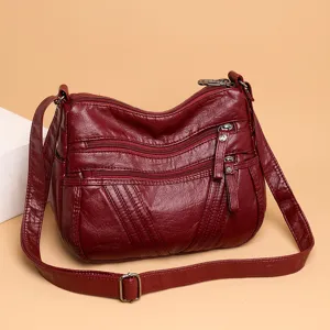 Women Casual PU Leather Crossbody Bag Soft Texture Multi Pocket Shoulder Bag Solid Color Large Capacity Mother Handbag Messenger Bag