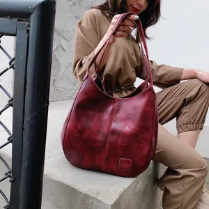 Vintage Dέρμα PU Megalis Choritikotitas Tote Bag Gia Gynaikes Patchwork Hobo Tsanta Omoou Casual Handbag