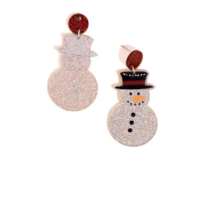 Funkelnde Weihnachts-Schneemann-Ohrhänger aus Acryl mit festlichem Glitzer-Finish