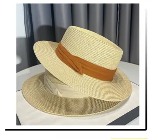Donna estate vintage cappello di paglia stile britannico spiaggia protezione solare cappello