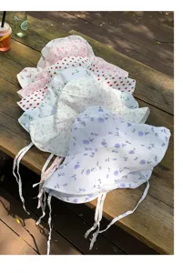 Women summer floral bucket hat cute strawberry print sun hat wide brim outdoor beach cap