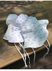 Floral bucket hat for women summer wide brim sun hat with ties casual floral sunhat