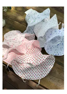 Cute strawberry and floral bucket hat for women, summer wide brim sun protection hat.