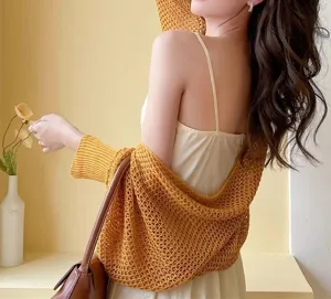 Summer autumn yellow hollow knit shawl cardigan ice silk breathable office aircon room cape.