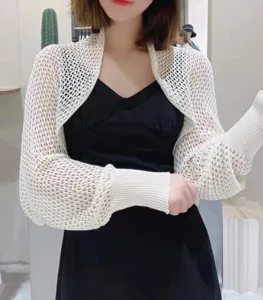 White knitted hollow shrug cardigan summer breathable arm sleeves sunscreen for air room