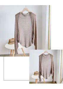 Breathable ice silk hollow knitted shawl cardigan, lightweight honeycomb summer office cape top.