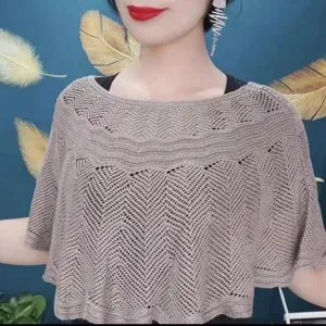 Hollow knit cape summer sun protection shawl breathable airy poncho sweater outerwear.