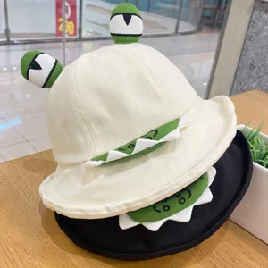 Cute Cartoon Frog Big Eyes Cotton Bucket Hat Wide Brim Sun Protection Fisherman Cap For Unisex Men Women Outdoor Travel