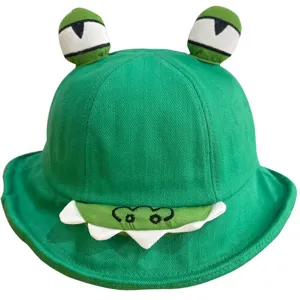 Cute 3D green frog eyes bucket hat for women men funny cartoon sun protection hats