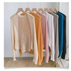 Women Ice Silk Knitted Hollow Shawl Summer Office Air Conditioned Room Sun Protection Casual Cardigan Sleeves Cover Up