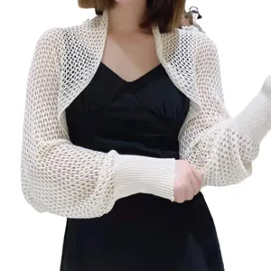 White hollow knit bolero shrug summer air-conditioned room sun protection sleeve outerwear.