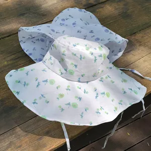 Summer floral bucket hat for women, wide brim sun protection hat with chin strap outdoor sunhat.