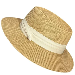 Cappello di paglia estivo da donna cappello da sole vintage con nastro decorativo