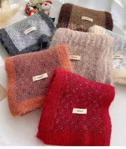 Bufanda de invierno de mezcla de lana gruesa para mujer, pañuelo de punto cálido.