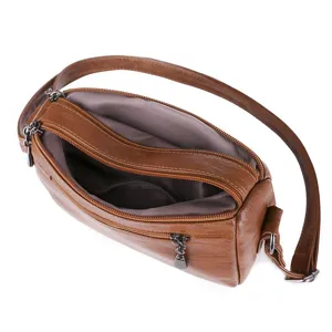 Retro soft leather women crossbody bag multi zipper shoulder handbag casual daily use