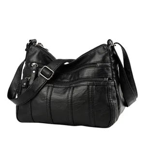 Donna Casual Morbido Pelle PU Borsa a Tracolla Vintage Tinta Unita Tasche Multiple Borsa a Spalla Grande Capacità