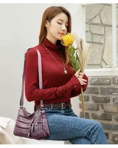 Washed soft leather crossbody bag for women, multi zipper shoulder bag with large capacity daily.