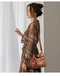 Brown soft leather shoulder bag for women, multi-pocket crossbody bag with large capacity, stylish.