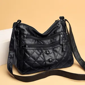 Women's Fashion PU Leather Crossbody Bag European Retro Solid Color Shoulder Bag Large Capacity Multi Zipper Pocket Handbag