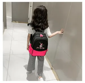 Kids cute ballet dancer backpack pink and black school bag for kindergarten girls daily use