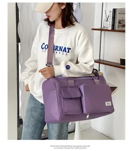 Gran capacidad bolso de viaje morado plegable impermeable hombro cruzado bolsa