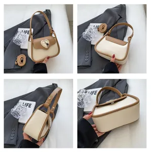 Borsa a sella bicolore stile francese per donna, elegante borsa a tracolla in pelle PU.