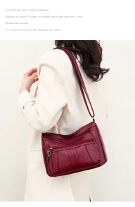 Stylish vintage washed soft leather women shoulder bag with multiple pockets and large capacity.