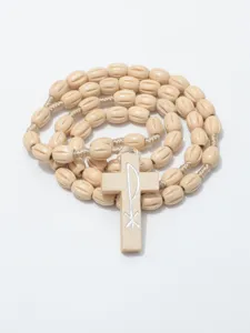 Houten Rozenkrans Kralen Ketting met Kruis Hanger Christelijke Religieuze Sieraden