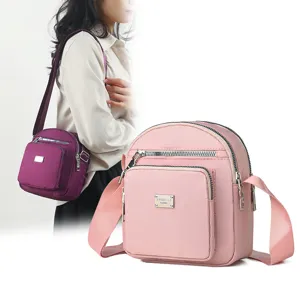 Multi-layer nylon women shoulder crossbody bag casual lightweight travel mobile phone pouch