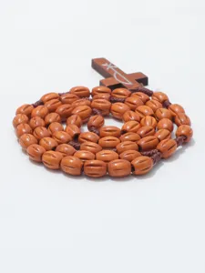 Houten ovale kraal rozenkrans ketting met houten kruis hanger religieus gebed item.