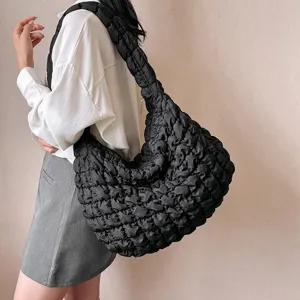 Large Capacity Nylon Quilted Tote Bag Casual Fashion Soft Puffer Shoulder Bag Women Versatile Daily Handbag