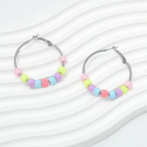 Chic 4cm candy-colored multi-color beaded hoop earrings, stylish fashion jewelry accessory.