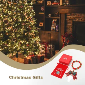 Kerst kralenarmband hangend sieraad feestdag cadeau set met rode doos en fluwelen zak