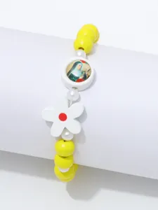 Kinderen kleurrijke houten kralen armband met schattige bloem bedel en religieuze hanger.