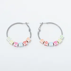 Handmade hoop earrings with colorful heart beads, stylish jewelry for women daily wear.
