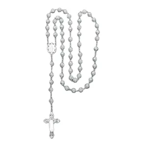 Collana rosario argento vintage con perline rosa e croce, gioiello religioso vista principale