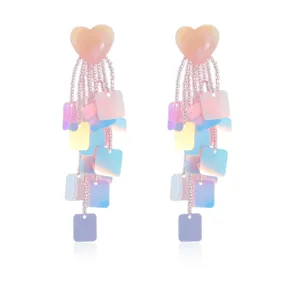 Koreaanse stijl roze glitter hart kralen pailletten kwastje oorbellen vrouwen sieraden.