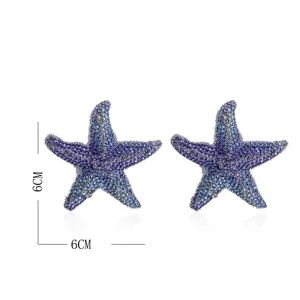 Blue gradient crystal starfish detail view, showing exquisite micro-paved rhinestones and fine.