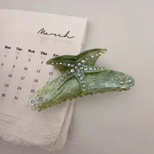 Green resin rhinestone starfish hair claw clip elegant big shark clip for women