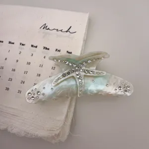 Exquisite resin rhinestone starfish hair claw clip luxury large shark clip for women.